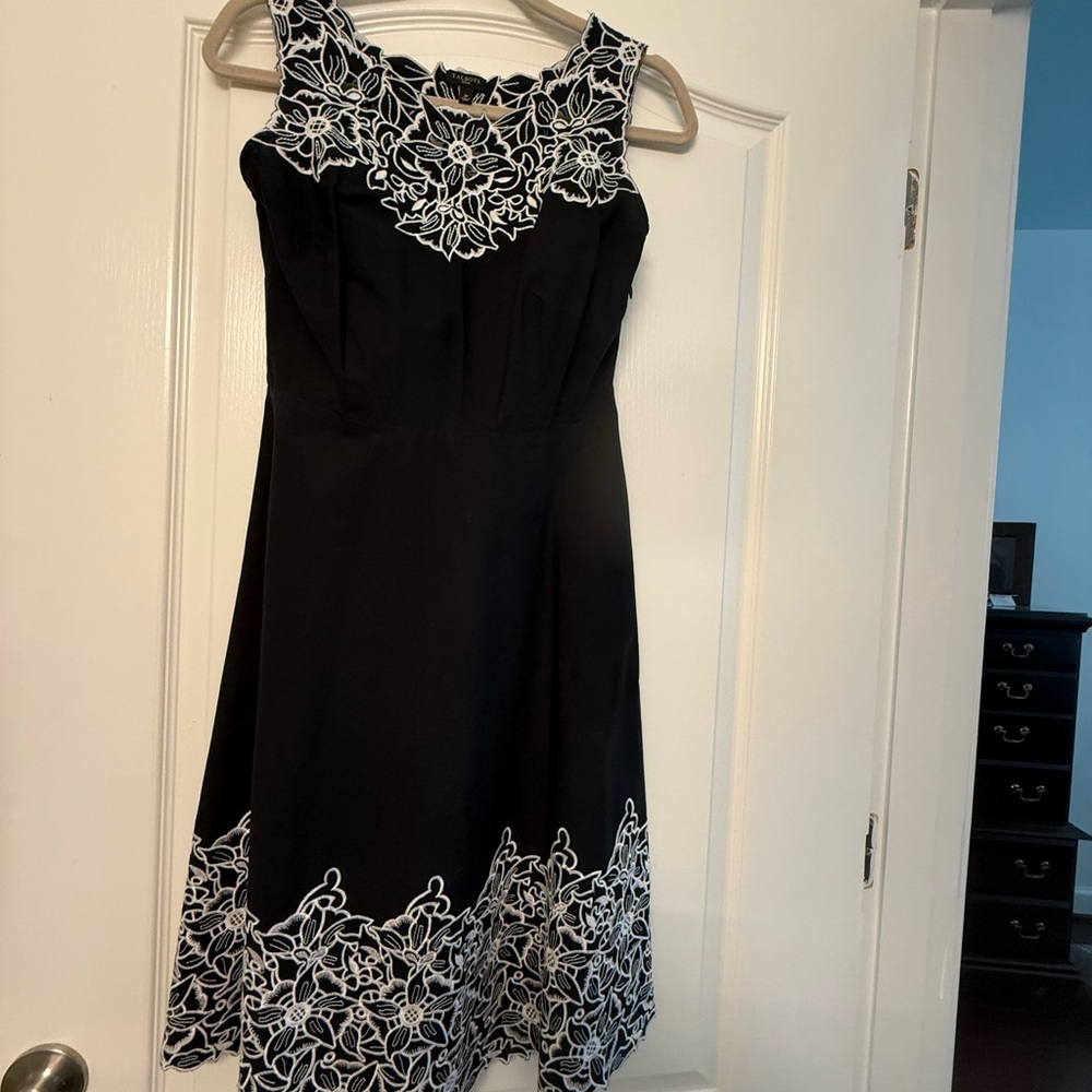Talbots Black Dress with White Lace Accents 2P
